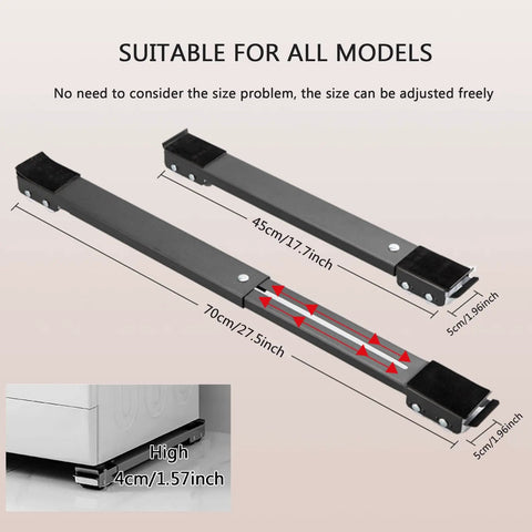 Heavy Duty Appliance Rollers With Locking Brakes Adjustable Furniture Dolly Base Rock Solid Steel Mover Platform dimensions shown.