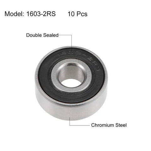 Heavy Duty Deep Groove Ball Bearings 1603-2RS Double Sealed Chrome Steel 5/16X7/8X11/32 Inch Pack Of 10 single bearing close-up