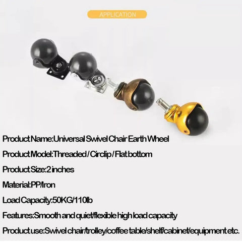 High Capacity Furniture Casters Wheels Set Of Four With Effortless Swivel Action And Reliable Rolling Lock Brake For Big Sturdy Sofas Couches And Wooden Tables Showing Classic Antique Roller Finish, with three black and gold caster wheels.