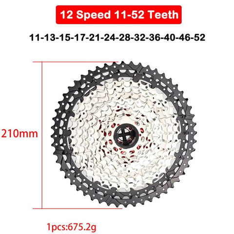 12 Speed Bike Cassette 11-52T Wide Range For Mountain And Road Bikes Fits Shimano SRAM SunRace HG Systems Durable Full Steel Sprockets