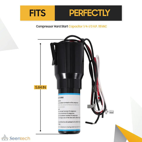 Heavy Duty RCO410 Hard Start Capacitor Kit For Refrigerators And Freezers 1 4 To 1 3 Horsepower 115 Volt AC with wires.