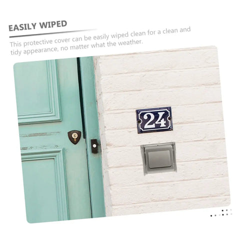 No Sweat Straight Up Weatherproof Doorbell Hood Plus Splashproof Outdoor Electrical Outlet Protector To Safeguard Ev Charger And Access Control Box Rain Or Shine Packs Of Four mounted on a house wall.