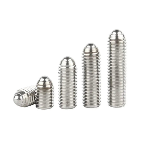 Heavy Duty Spring Ball Plunger Set Built Like A Badass Hex Socket Grub Screws In Durable Carbon And Stainless Steel Metric Sizes Five Pack displayed in various sizes.