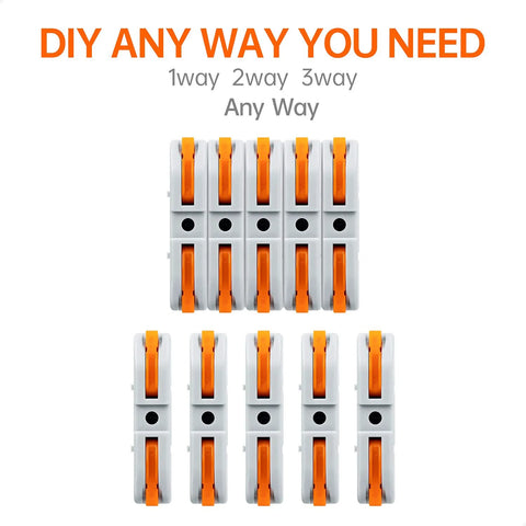 GKEEMARS 50-pack 1-conductor inline wire connectors with orange levers, white plastic housing for 24–12 AWG