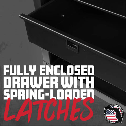 Lockable 2U Wired Microphone Rack Drawer Stores 10 Pro Mics With Tidy Recording Cabling Crafted From Gnarly Heavy Steel, fully enclosed drawer.