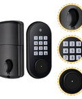 Ditch The Keys Forever With This Keyless Entry Electronic Keypad Deadbolt Lock Built For Wooden Doors Quick Plug And Play Setup with black finish.