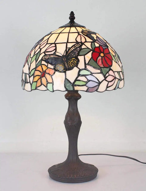 Butterfly Tiffany Style Stained Glass Table Lamp Night Light, Handmade 12 Inch Lampshade, E26 Bulb Required, floral and butterfly design