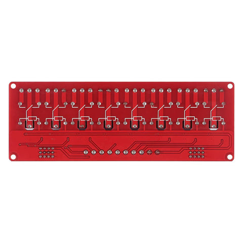 8 Channel 24V Relay Module With Opto Isolation, high or low level trigger, DIY friendly relay board, red circuit board view