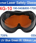 Professional Laser Safety Glasses Delivering Bulletproof OD6 Deflection For Yag Blue Green Lasers And Uv Curing Rigs with brown tinted lenses.