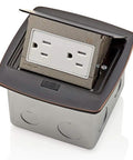 Pop Up Floor Box With 15 Amp Tamper Resistant Outlet Bronze Finish PFTR1BZ open showing outlet
