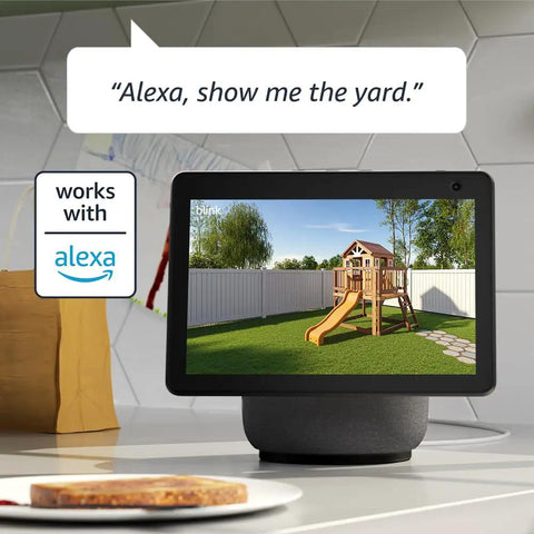 Tablet showing surveillance image from Outdoor 4 Wireless Smart Security Camera System With 1080p HD Day And Night Vision