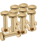 10 Piece Set Of Golden Copper Binding Screws For Scrapbooking And Bookbinding Projects Heavy Duty Craft Rivets showcased in a close-up view.