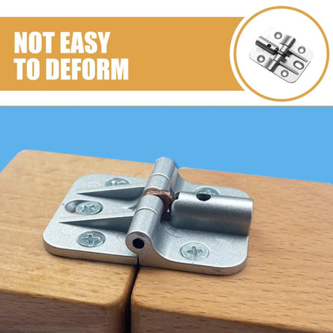 Two-piece zinc alloy adjustable torque folding L-bracket hinges installed on wood desk edge