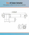 Technical drawing of Heavy Duty Electric Linear Actuator Telescopic Push Rod dimensions and specifications for custom sizes.