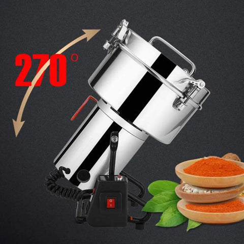 Beast 4500W Electric Grain Mill Grinder with funnel, showcasing 270° adjustable angle for home or small farm use