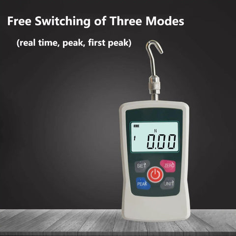 Top Tier Portable Digital Force Gauge And Heavy Duty Push Pull Tester Featuring Slick Lcd Displays with hook for measurements.