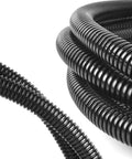 Close-up of Split Wire Loom Tubing Cable Management Conduit Flexible Cord Protector Sleeve Black One Quarter Inch Inner Diameter Thirty Two Point Eight Feet