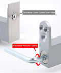 Close-up of Heavy Duty Door Pivot Hinges Soft Close Feel Stealth Hidden Mount 304 Stainless Steel with adjustable rebound speed.