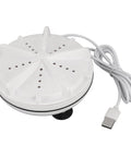 Compact Portable Mini Washer With USB Powered Slick Spiral Wash Tech, white ABS body and USB cable for travel use.