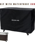 Outdoor Wood Grill Prep Table With Stainless Steel Top Waterproof Cover Dark Brown Finish Solid Wood Construction No Plastic Open Shelf For Quick Access Storage Heavy Duty Outdoor Kitchen Station