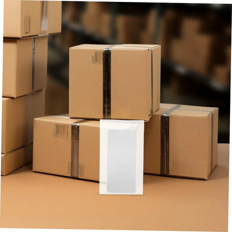 Premium Foam Packing Sheets For Shipping And Storage 100 Pack Heavy Duty Cushioning Pads next to stacked cardboard boxes.