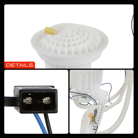 Detailed view of the Dead Nuts Reliable Passenger Side Electric Fuel Pump Module Assembly for Chrysler 300 V6 V8. Shows connection ports.