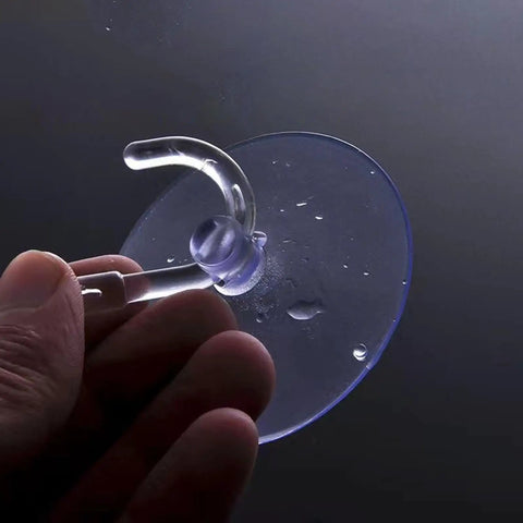 Super Strong Suction Cup Hooks For Bathroom Wall 10 Pack close-up showing the clear resin hook with suction base.
