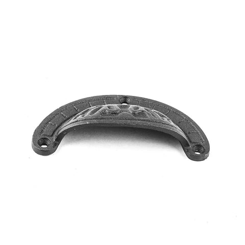 Premium Black Wrought Iron Cup Pulls 4 X 2 Inch Cabinet Drawer Handles Pack Of Six with antique geometric design.