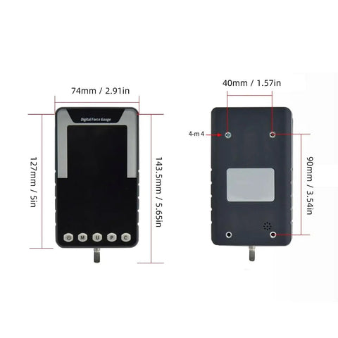 Straight Shooting Digital Force Gauge And Push Pull Meter For Tension And Pressure Testing With 10N Capacity, front and back view.