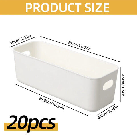 Keepin' Your Drawer Game Strong With These 20 White Plastic Narrow Storage Bins, Multi Purpose Compact Containers That Keep The Entire Household Organized, size dimensions, 28cm by 9.5cm.