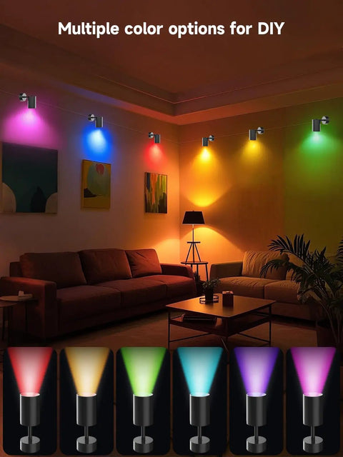 RGB LED Indoor Spot Lights With Color Changing, App And Remote Control, in living room showing multiple color options
