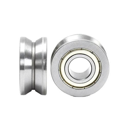 Top Shelf V Groove Guide Roller Bearing L203 ZZ Self Aligning Ball Bearing 17 By 58 By 25 Millimeters side and front view.