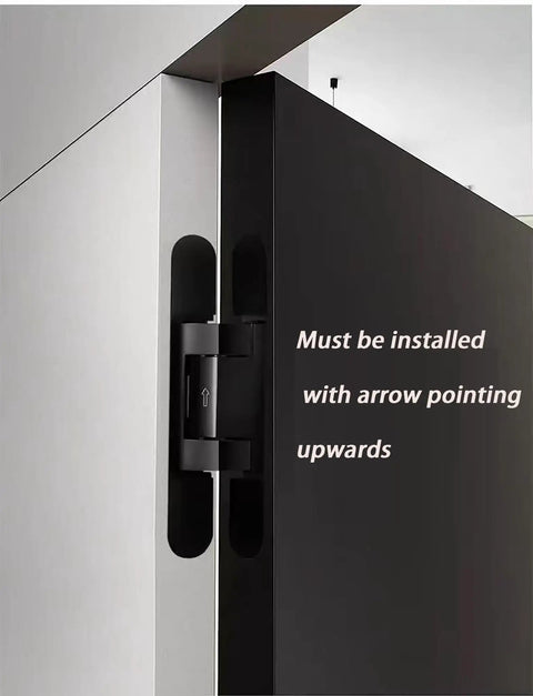 3 Pack Black Concealed Hinges For Invisible Secret Doors Heavy Duty Steel Hidden Hardware 180 Degree Adjustable showing installation detail.