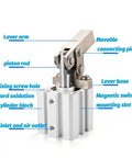 Top Shelf Pneumatic Clamp Cylinder Featuring Robust Leverage Rocker Arm Design with visible lever arm and piston rod.