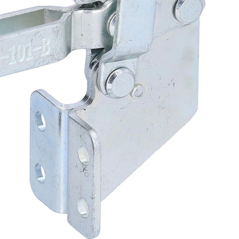Side view of Beefy Toggle Clamp Hold Down Clamp With Rubber Pressure Tip For Woodworking Jigs And Fixtures Welding Drill Press And Crosscut Sled 100 Kilogram Clamping Force Quick Clamp Ergonomic Plastic Grip.