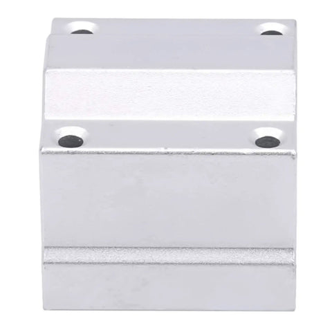 Rock Solid SCS Linear Motion Bearing Slide Kit With 12mm Inner Diameter For CNC And 3D Printer Projects Fits SCS10UU SCS12UU SCS16UU 10 12 16mm Lengths For Smooth Precise Durable Guide Rails, silver metal bearing block front view