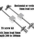 Upgrade Your Woodwork With This Sweet T8 Vertical Lead Screw Guide Rail Router Kit featuring 2mm pitch and 8mm Housing For Smooth Cutting And Precision Routing On Stepping Motor Driven Machines Horizontal 300mm Set Included, T8 screw kit