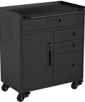 Rock Solid Mobile Tool Cabinet With Rollable Casters And Secure Locks For Garage Workspace Organization Zero Hassle Mobility Durable Gear Locker 30 Inch Black with drawers and pegboard.