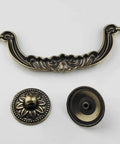 Snag This Ultra Slick Set Of Heavy Duty 5 Inch Vintage Drop Bail Cabinet Pulls Antique Bronze Zinc Alloy Dresser Hardware Rustic Kitchen Furniture Knobs 4 Pack Top Shelf Quality, showing ornate handle and backing plate.