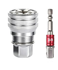 Adjustable Multi Function Socket Wrench With Auto Grip Ratchet covers 3/8 inch fasteners and includes a silver socket attachment.