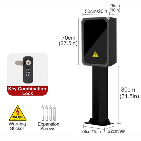Heavy Duty Outdoor EV Charger Enclosure Floor Standing Charging Station Box With Key Locks All Season Weatherproof Shield dimensions and key lock