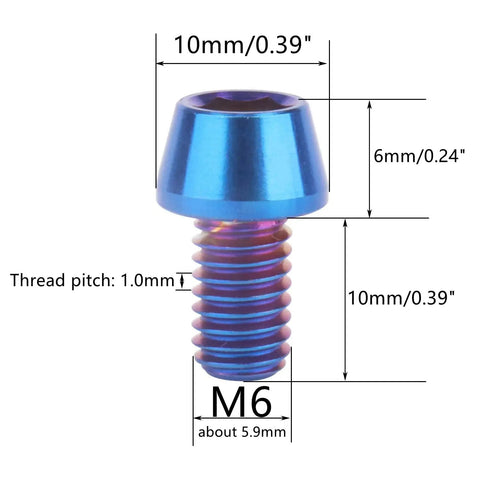 4 Pack Rock Solid Grade 5 Titanium Allen Hex Tapered Socket Head Cap Screws M6 X 10 Millimeter with Burnt Blue Finish