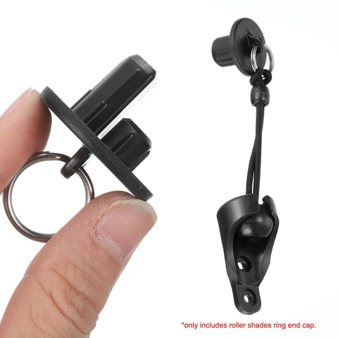 Heavy Duty Black Ring End Caps For Roller Blinds, 2 Pieces Set, Fits 18Mm Shafts, Built Tough Pom Plastic Hardware, No Sweat Swap For Any Inside Or Outside Cover, detailed view with hand holding one cap.