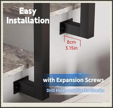 Side Mount Railing Kit Featuring Square Wrought Iron Spindles And No Hassle Heavy Duty Hardware For Rock Solid Stair Safety Rust Proof Coating Supports 440 Pounds, showing easy installation with expansion screws.