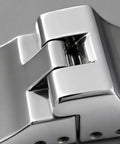 Close-up view of 316 Stainless Steel Heavy Duty Hinge With Broad Mounting Plates Polished Finish for sunroom roofs and RV campers.