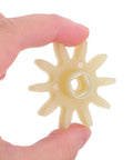 10 Pack Candy Machine Gear Wheels Replacement Parts For Bubble Dispensers And Gumball Capsule Machines High Precision Plastic Gears For Vending Mechanisms, white plastic gear held by hand