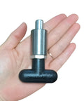 Tough As Nails Steel Spring Loaded Pull Pins With Smooth Action T Handle And Integrated Screw Lock Platform, Heavy Gauge Retractable 3/8 Inch Dowel Plungers For Reliable Positioning And Heavy Side Loads Including Two Pieces held in a hand.