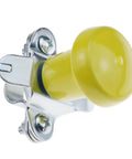 Top Shelf Yellow Vinyl Steering Wheel Spinner Knob With Ball Bearing, close-up view, featuring a yellow grip and metal mount for easy installation.