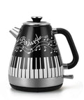 Electric Kettle With Piano And Musical Notes Design 1.7 Liter Stainless Steel Interior 1200 Watt Fast Boil For Tea And Coffee Cordless