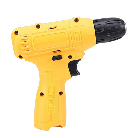 Pro Grade Cordless Drill Driver Set With 3 8 Inch Keyless Chuck And Rock Solid Battery Powered Tool Kit Designed For Home Renovation Diys And Fast Repairs showing yellow handle and black chuck.